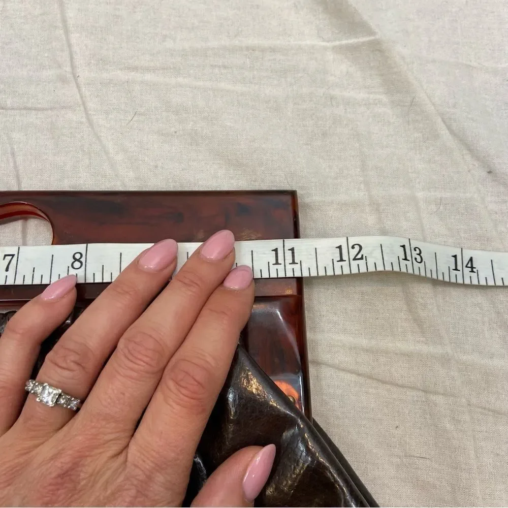 Vintage Brown Vinyl Faux Leather Clutch with Tortoiseshell Plastic‎ Handle 60s